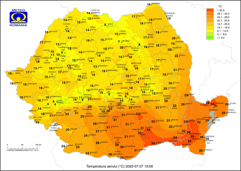 Diferențe uriașe de temperatură – Peste 35 grade la Medgidia, sub 11 grade în județul Bihor