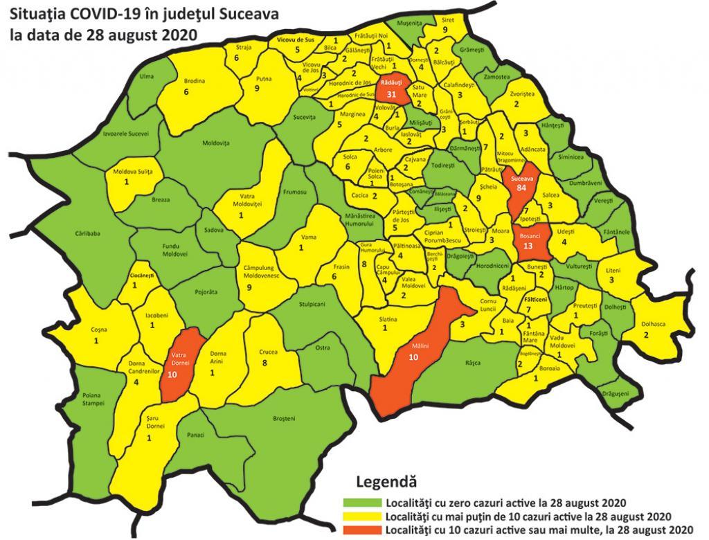 Cazurile active de Covid 19 din fiecare localitate din judetul Suceava