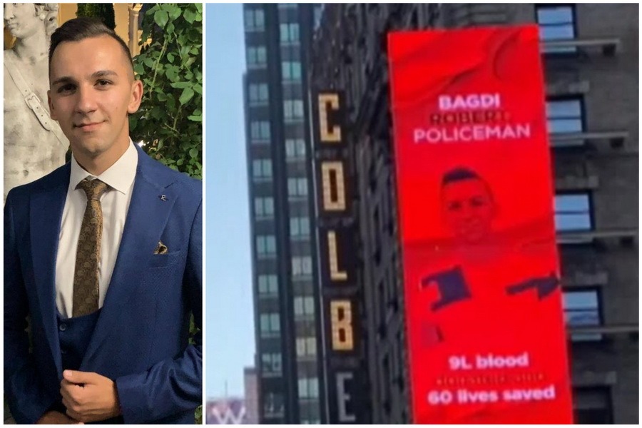 Eroul din Oradea: Un polițist de 23 de ani, printre cei 4 donatori de sânge români care au ajuns pe un ecran din Times Square
